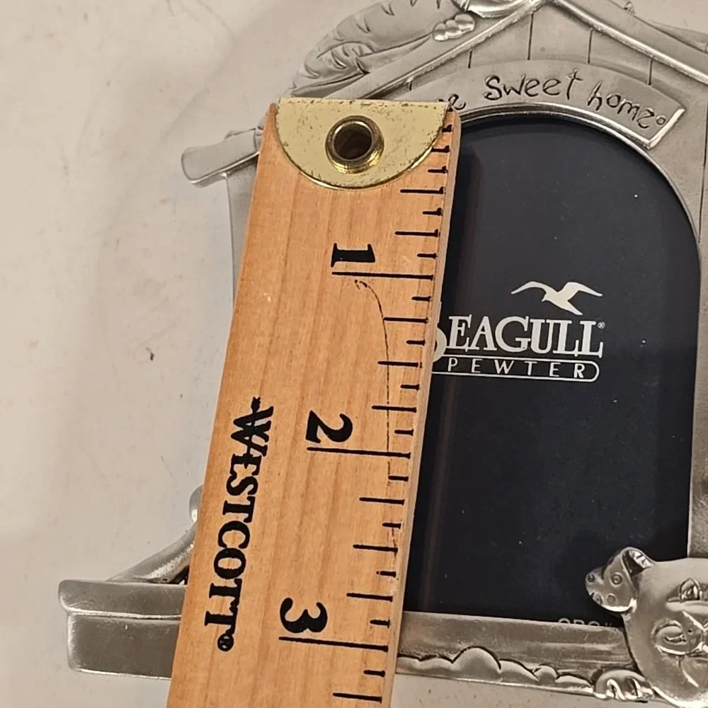 1997 Seagull Pewter Small Picture Frame Cat on Dog‎ House Dog Bird Bowl Bone